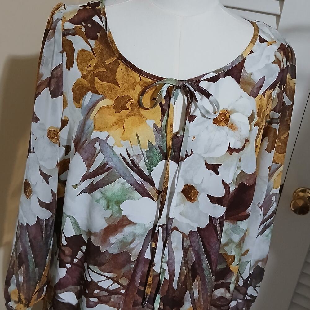 TU size UK14 vintage floral elegance modern shift 3/4 sleeve tie-neck key-hole